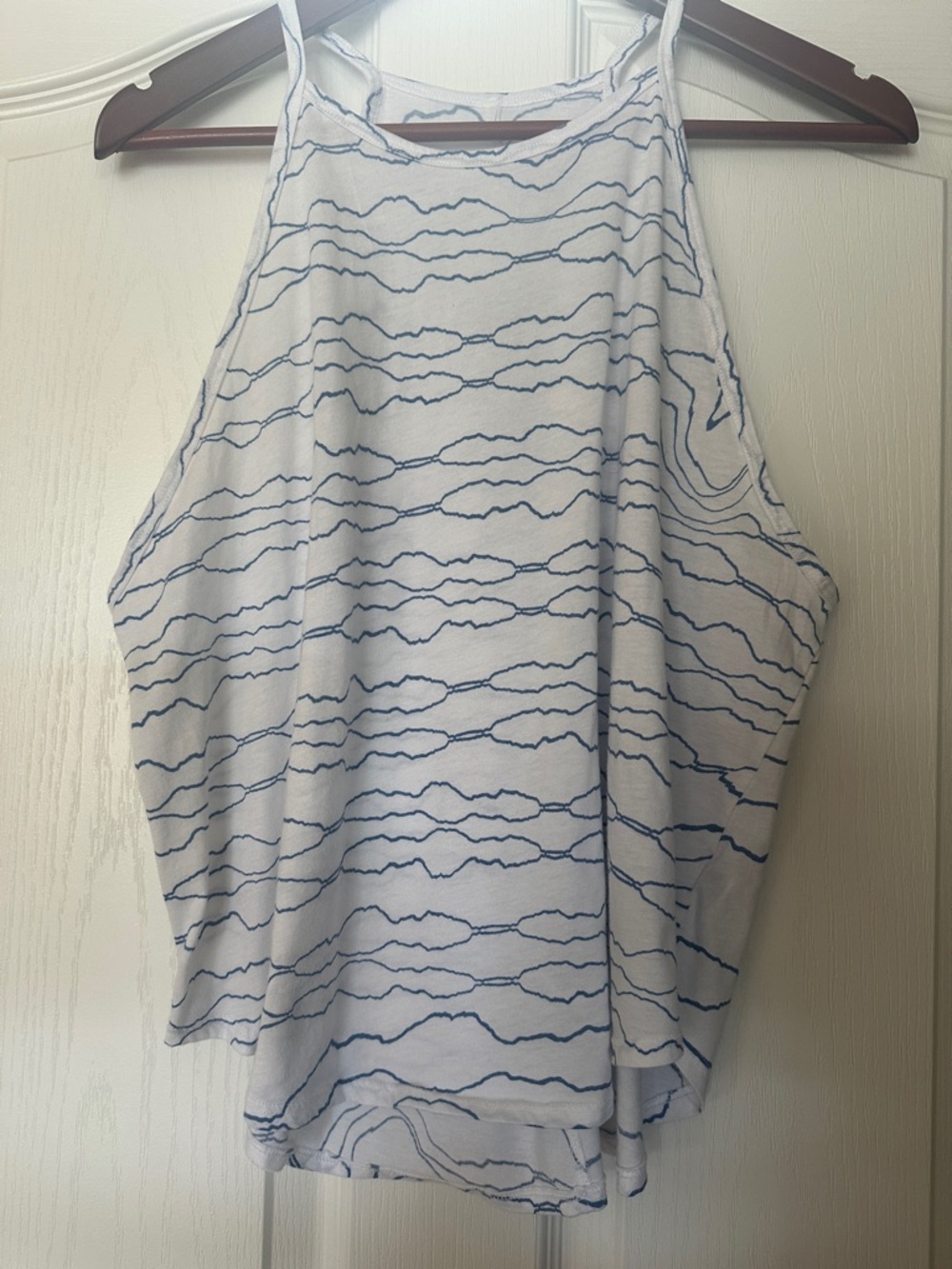 Prana White Tank Top with Blue Wave Print